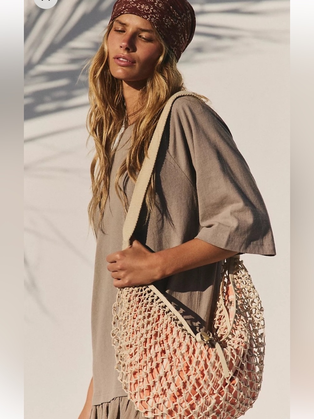 Free People Leather Fishnet Sling Shoulder Bag